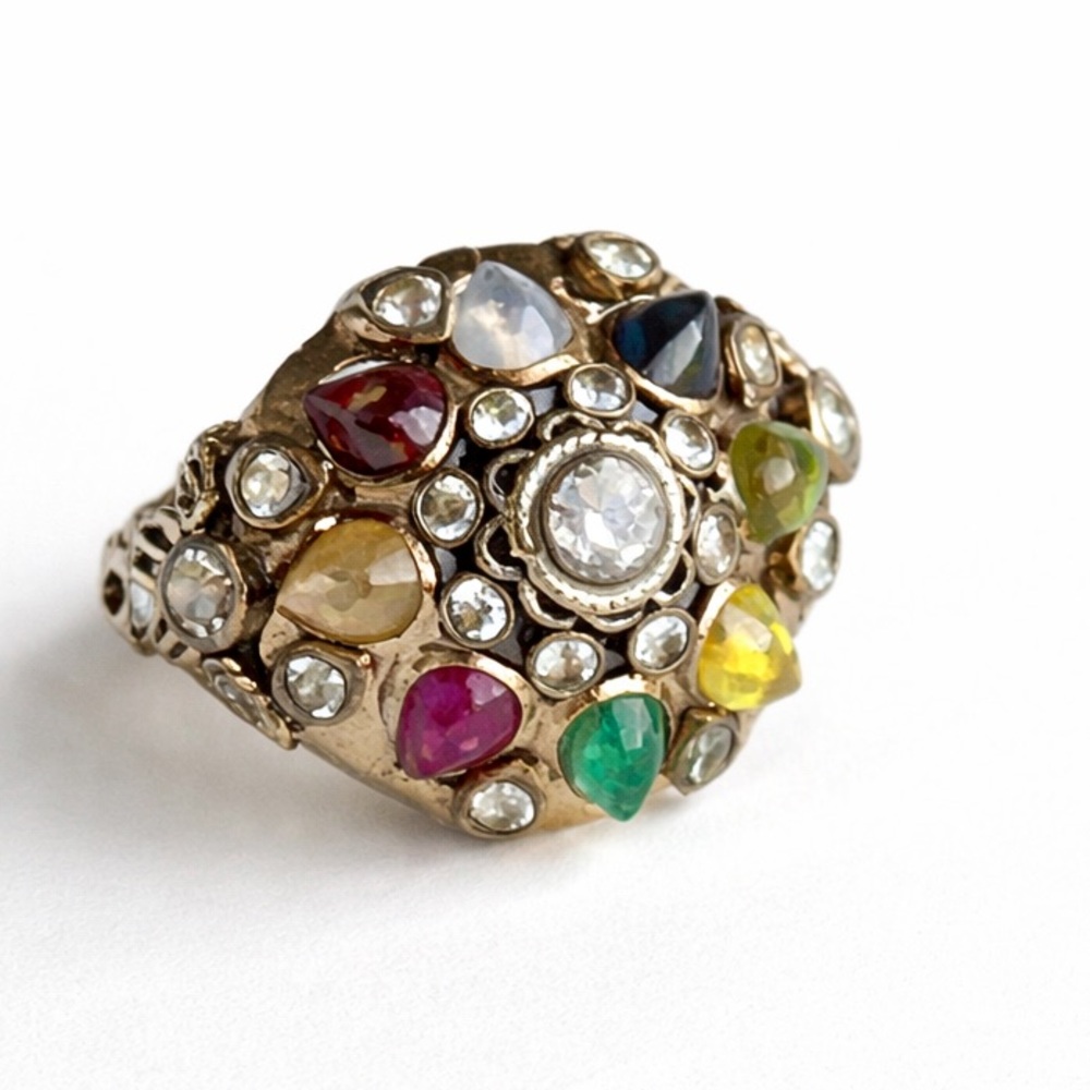 Navaratna Thai Princess Gold Ring Multi Cluster